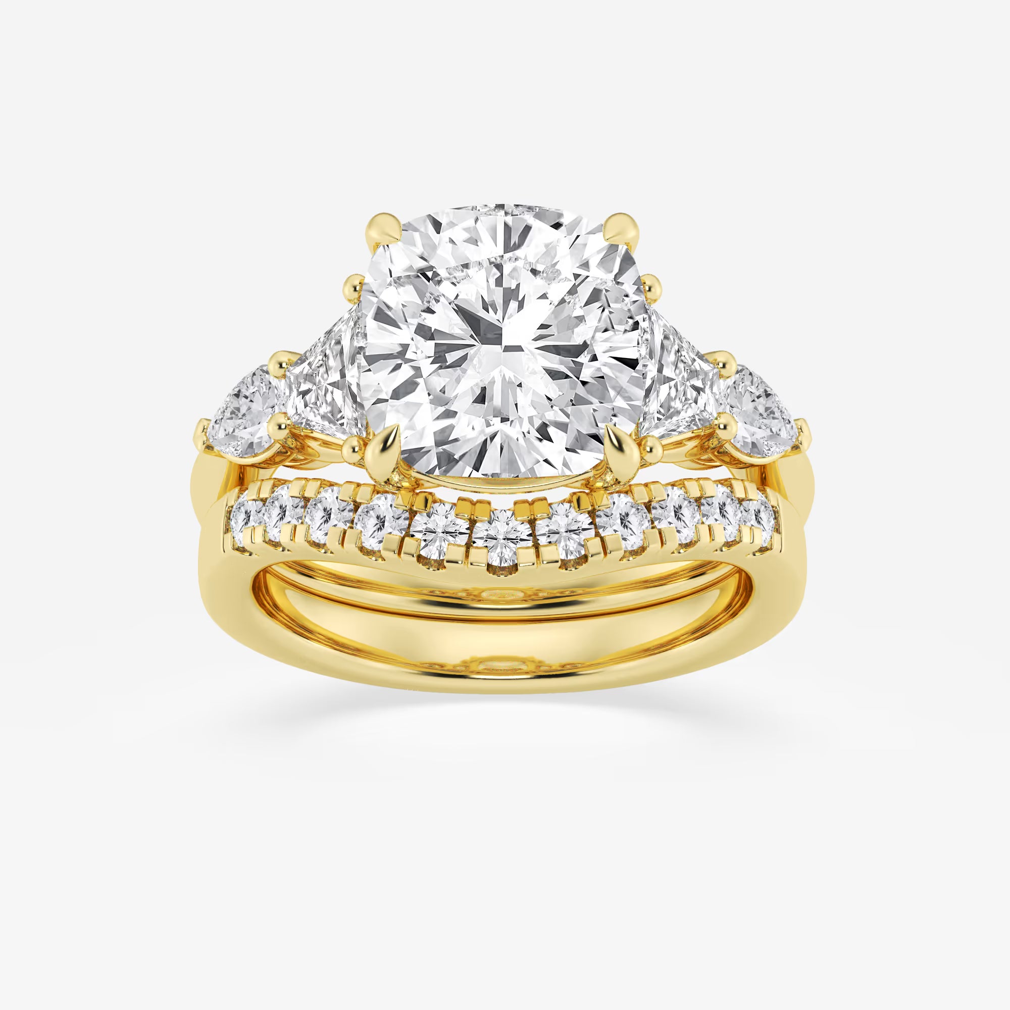 Cushion Lab Grown Diamond Trapezoid and Pear Side Stone Bridal Set