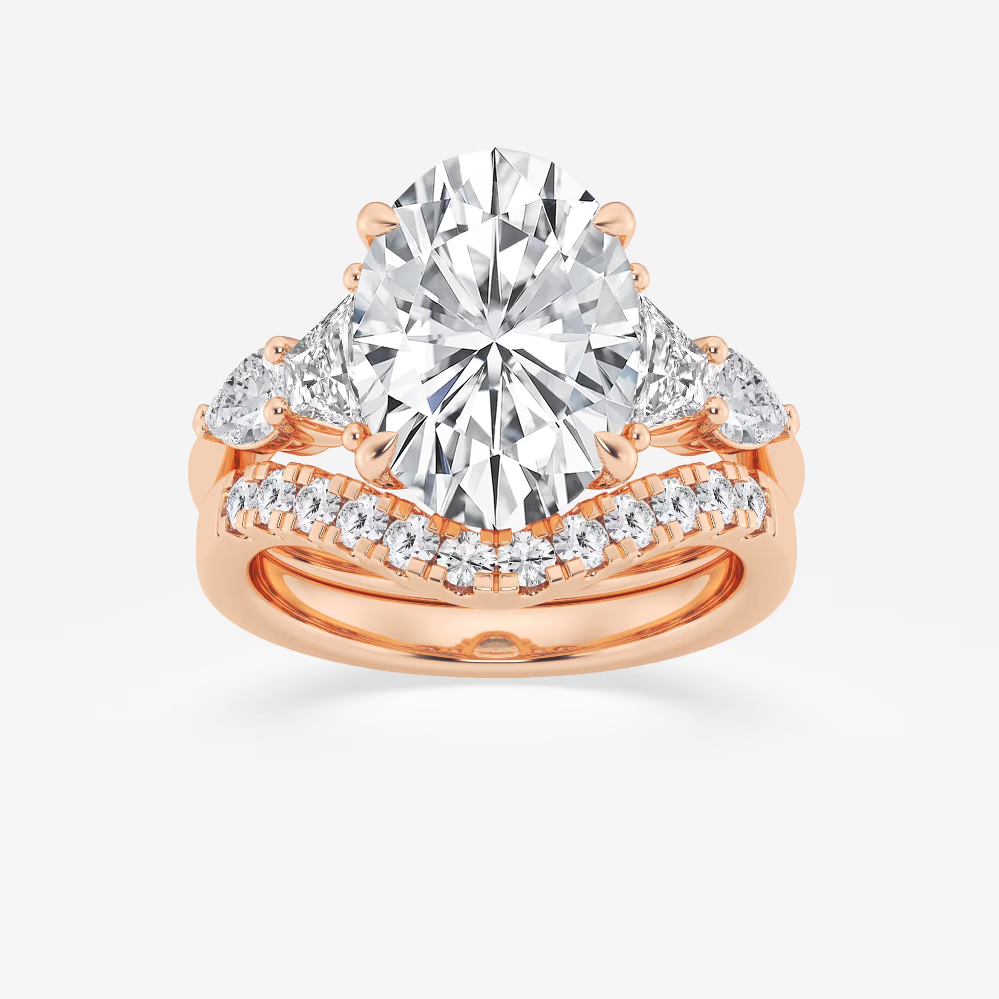 Oval Cut Three-Stone Bridal Ring Set