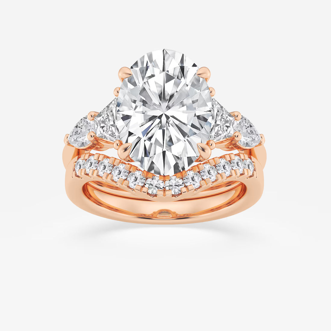 Oval Cut Three-Stone Bridal Ring Set