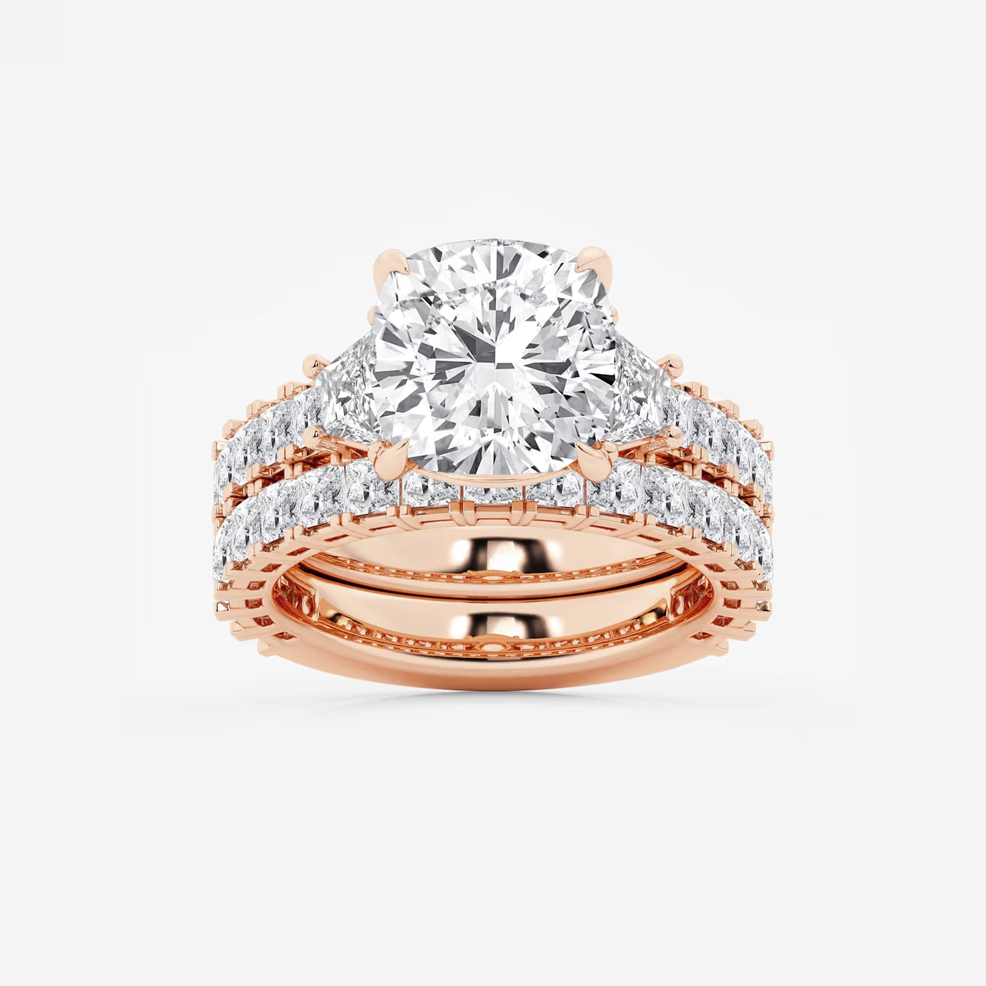 Cushion Lab Grown Diamond Bridal Set with Trapezoid & Princess Accents