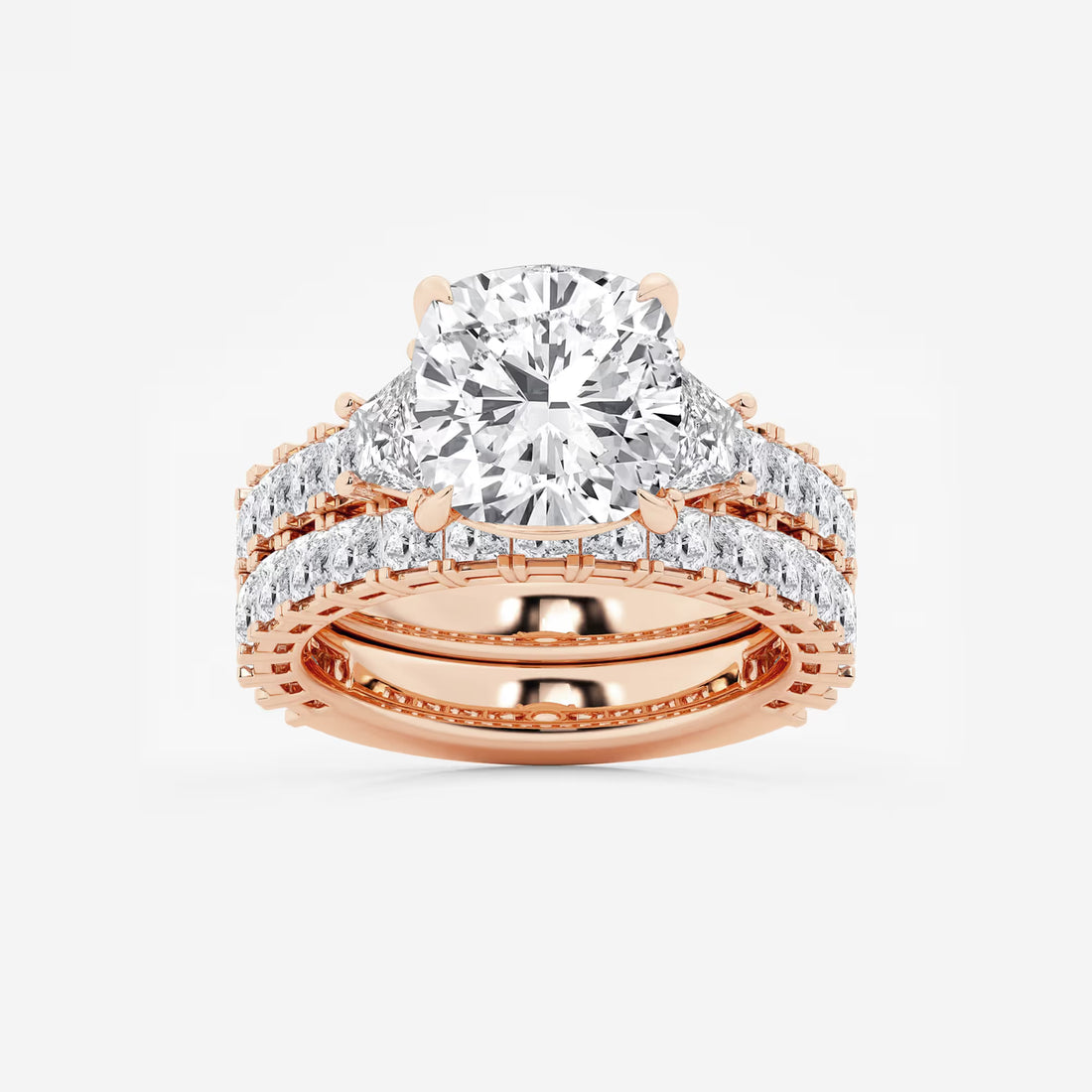 Cushion Lab Grown Diamond Bridal Set with Trapezoid & Princess Accents