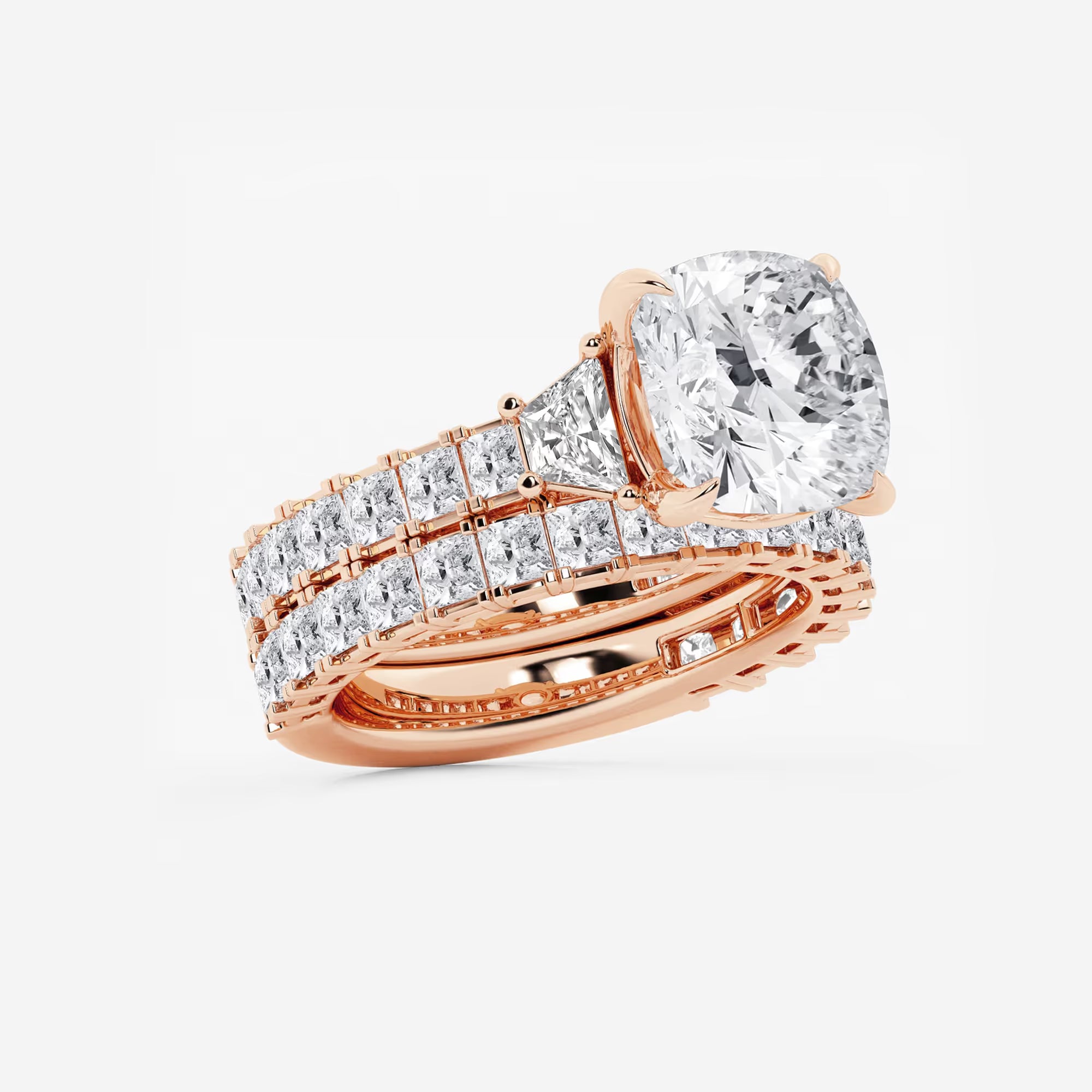 Cushion Lab Grown Diamond Bridal Set with Trapezoid & Princess Accents
