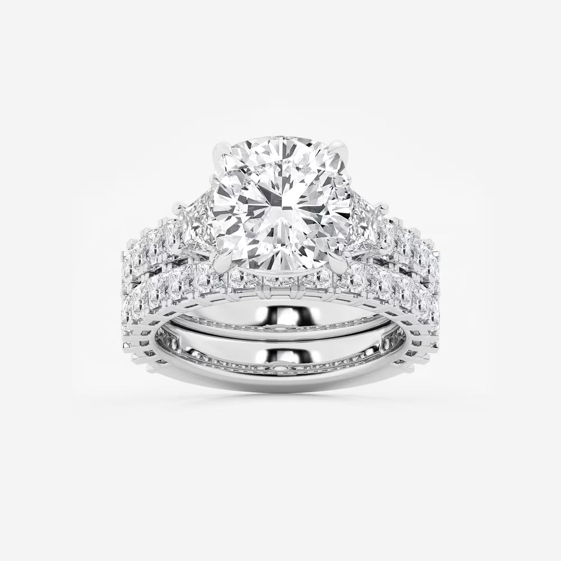Cushion Lab Grown Diamond Bridal Set with Trapezoid & Princess Accents