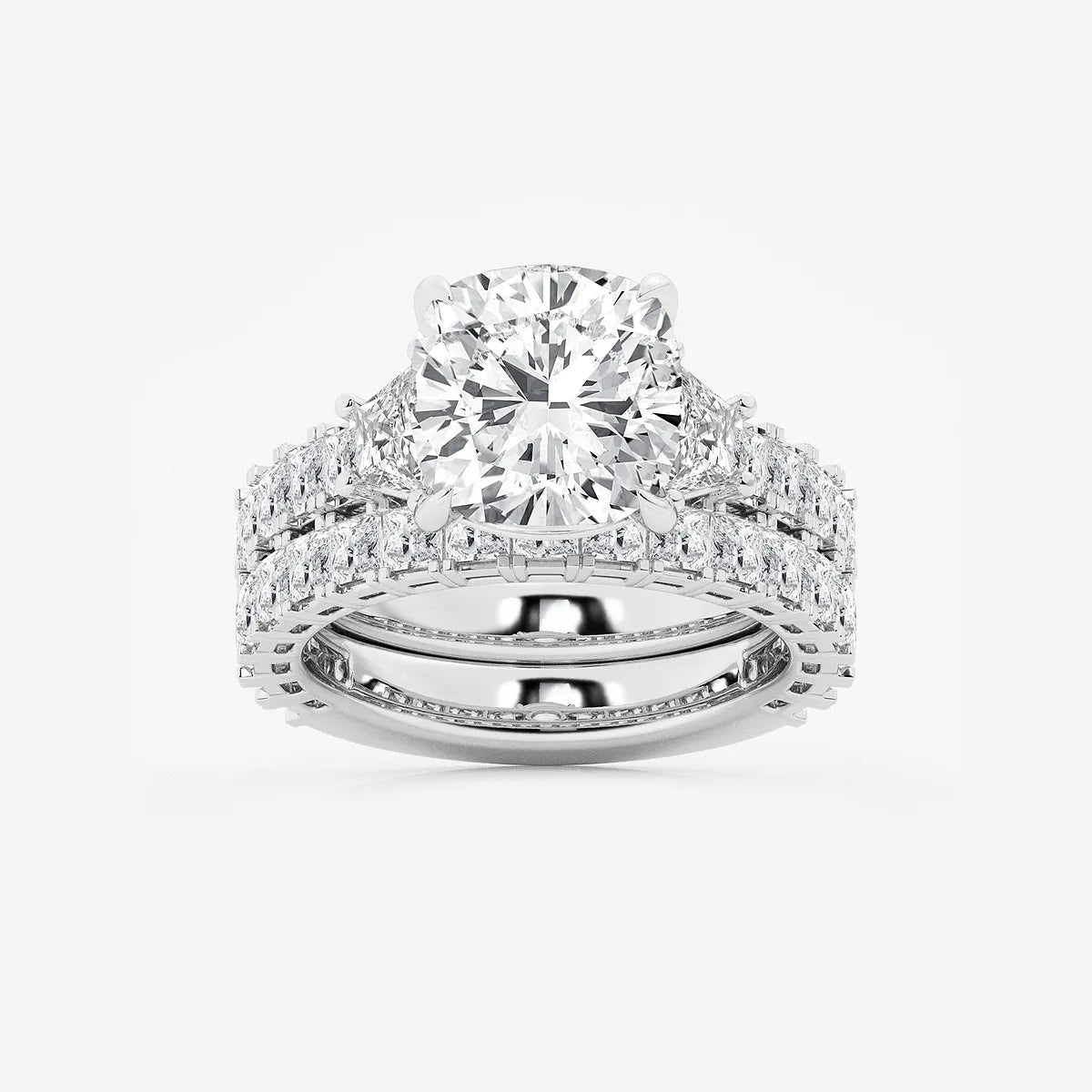 Cushion Lab Grown Diamond Bridal Set with Trapezoid & Princess Accents