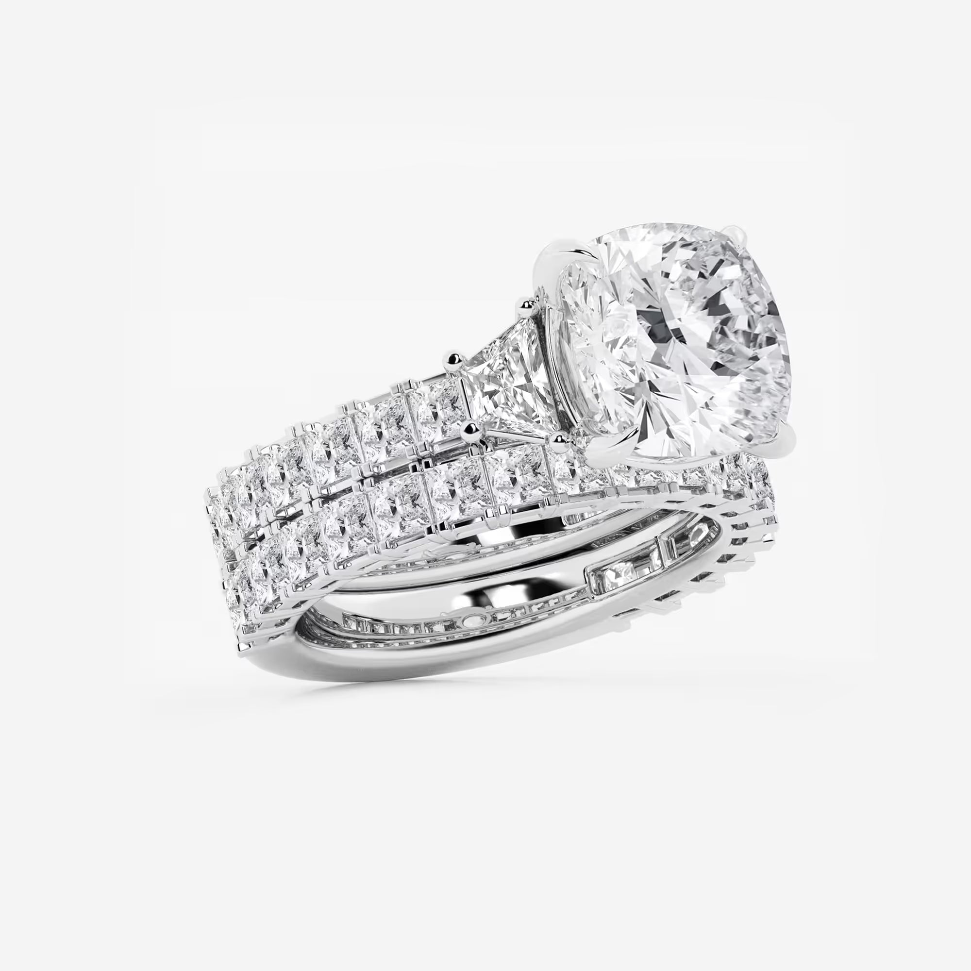 Cushion Lab Grown Diamond Bridal Set with Trapezoid & Princess Accents