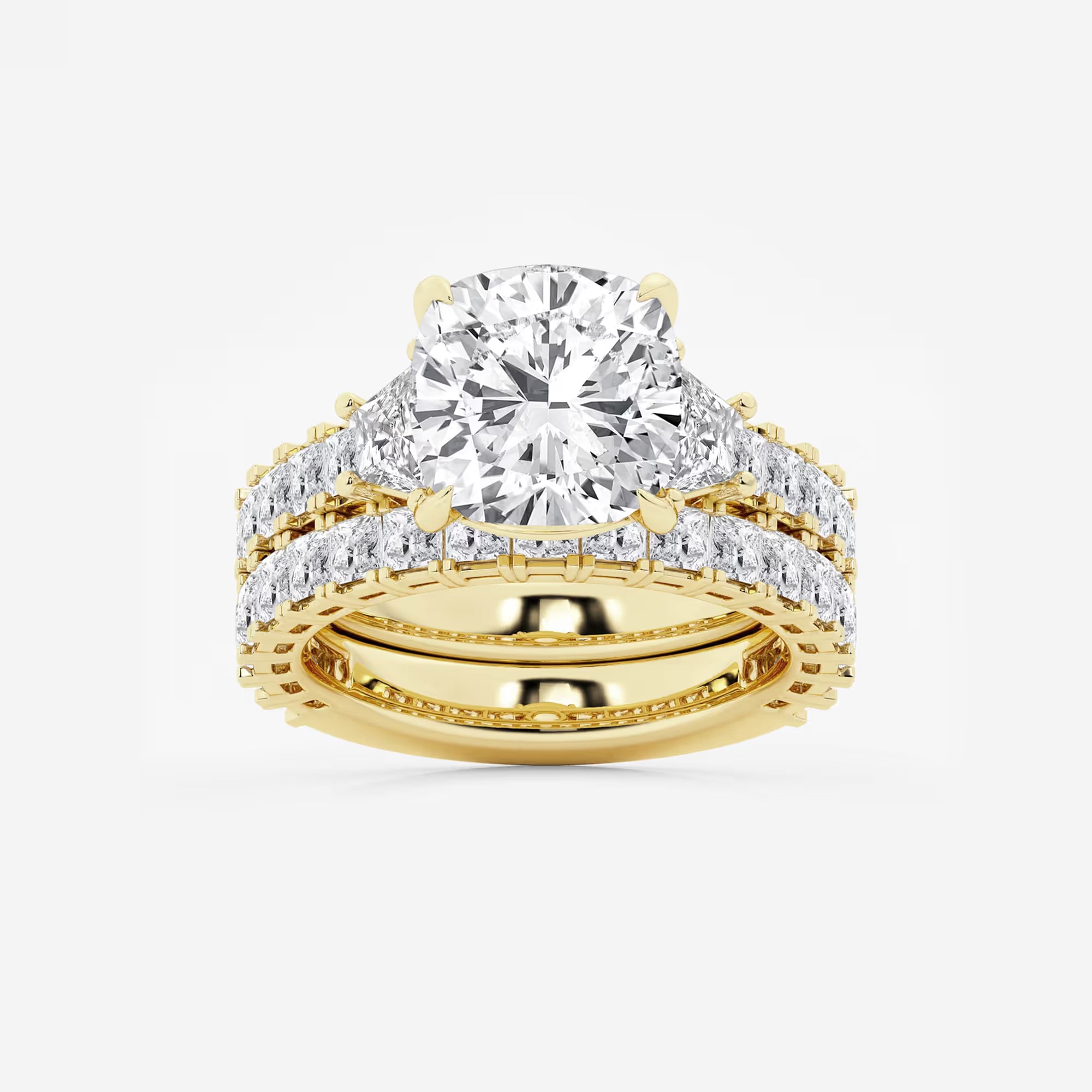 Cushion Lab Grown Diamond Bridal Set with Trapezoid & Princess Accents