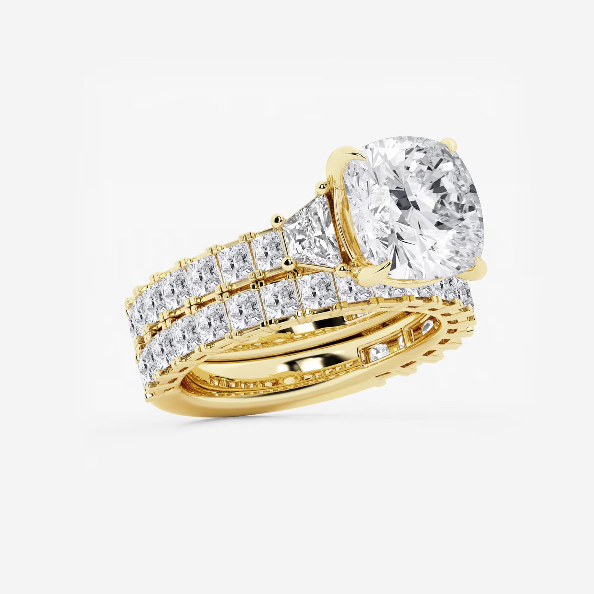 Cushion Lab Grown Diamond Bridal Set with Trapezoid & Princess Accents