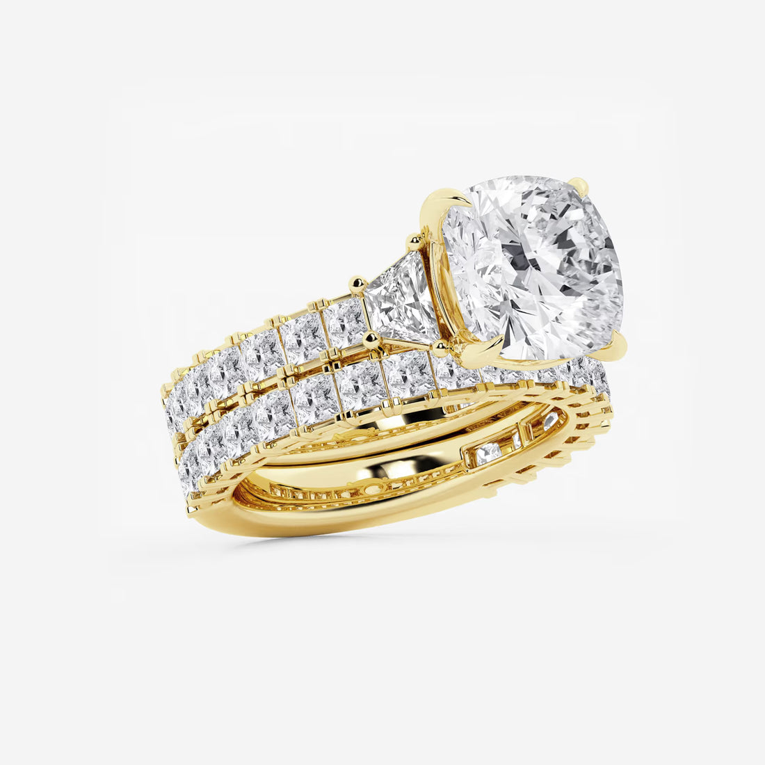 Cushion Lab Grown Diamond Bridal Set with Trapezoid & Princess Accents