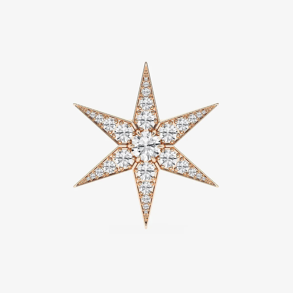 Celestial Round Lab Grown Diamond Star Pin Brooch in Solid Gold