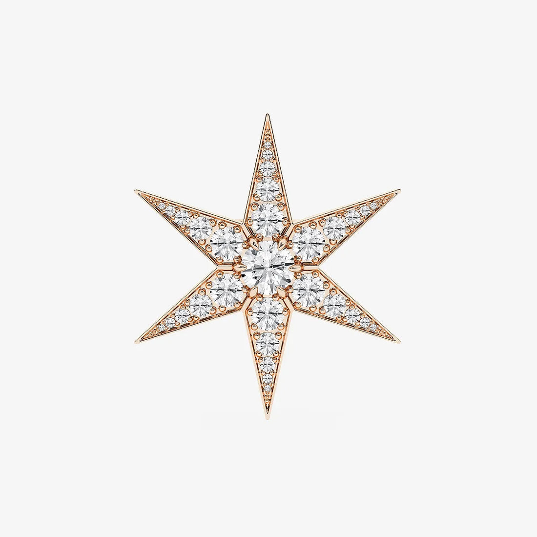 Celestial Round Lab Grown Diamond Star Pin Brooch in Solid Gold