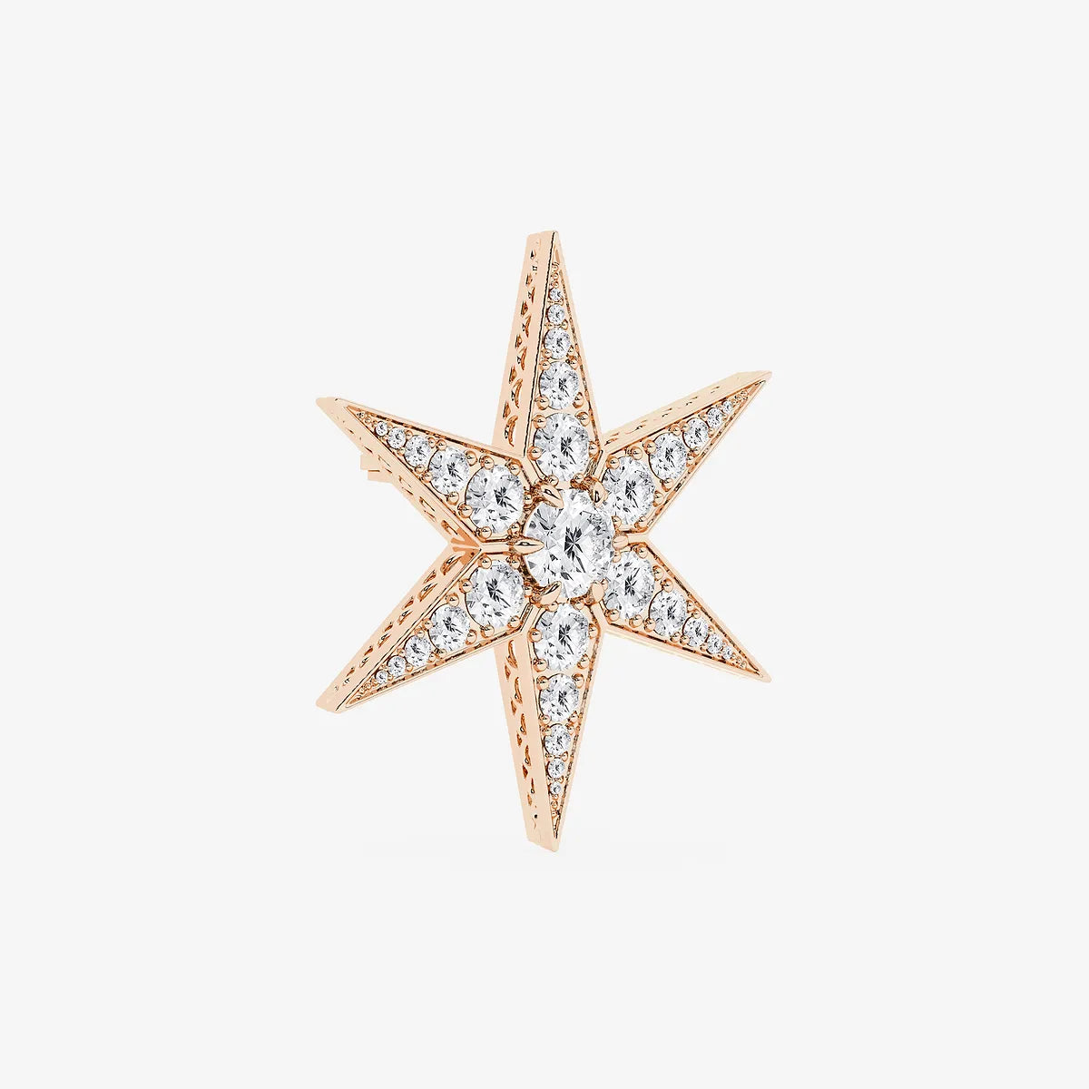 Celestial Round Lab Grown Diamond Star Pin Brooch in Solid Gold