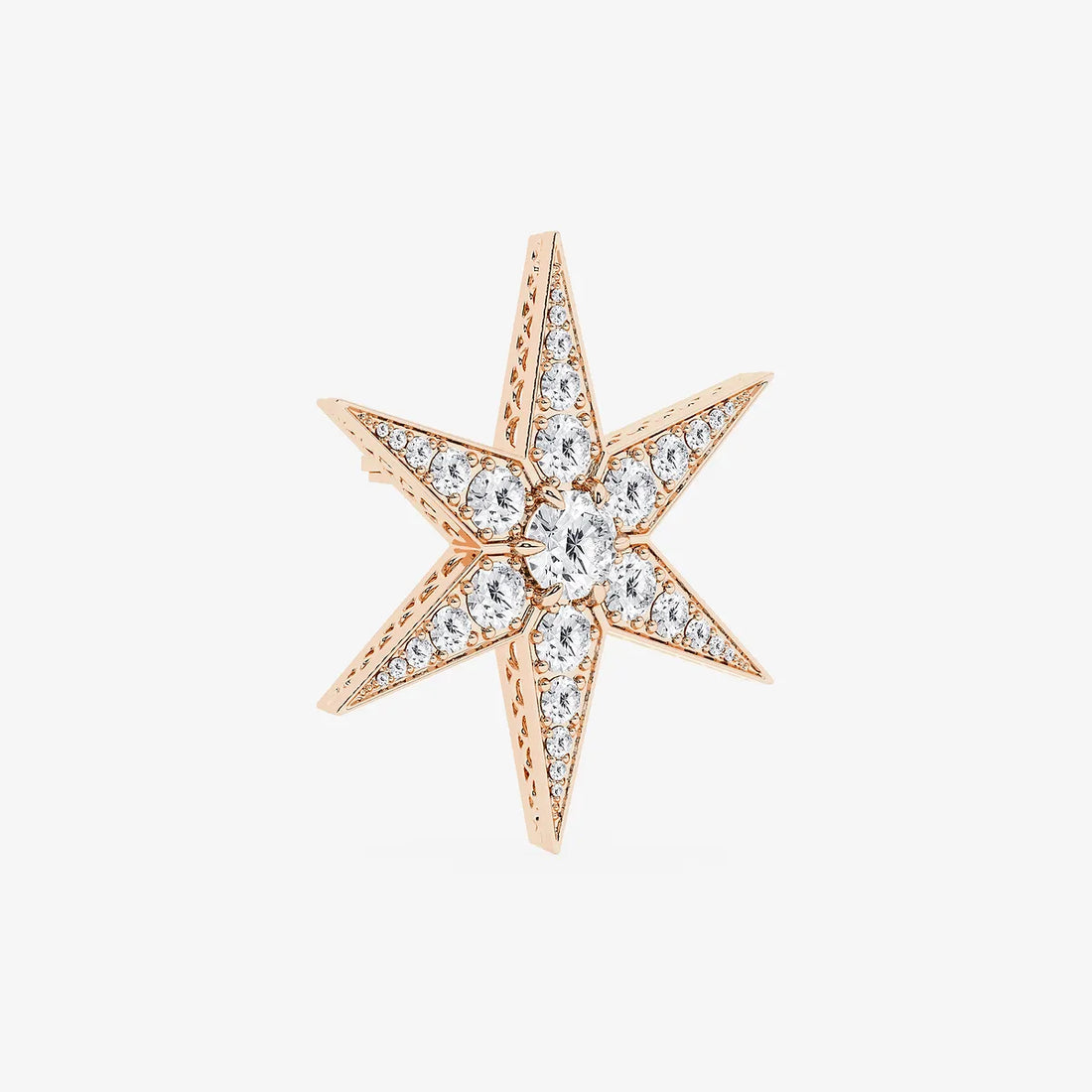 Celestial Round Lab Grown Diamond Star Pin Brooch in Solid Gold
