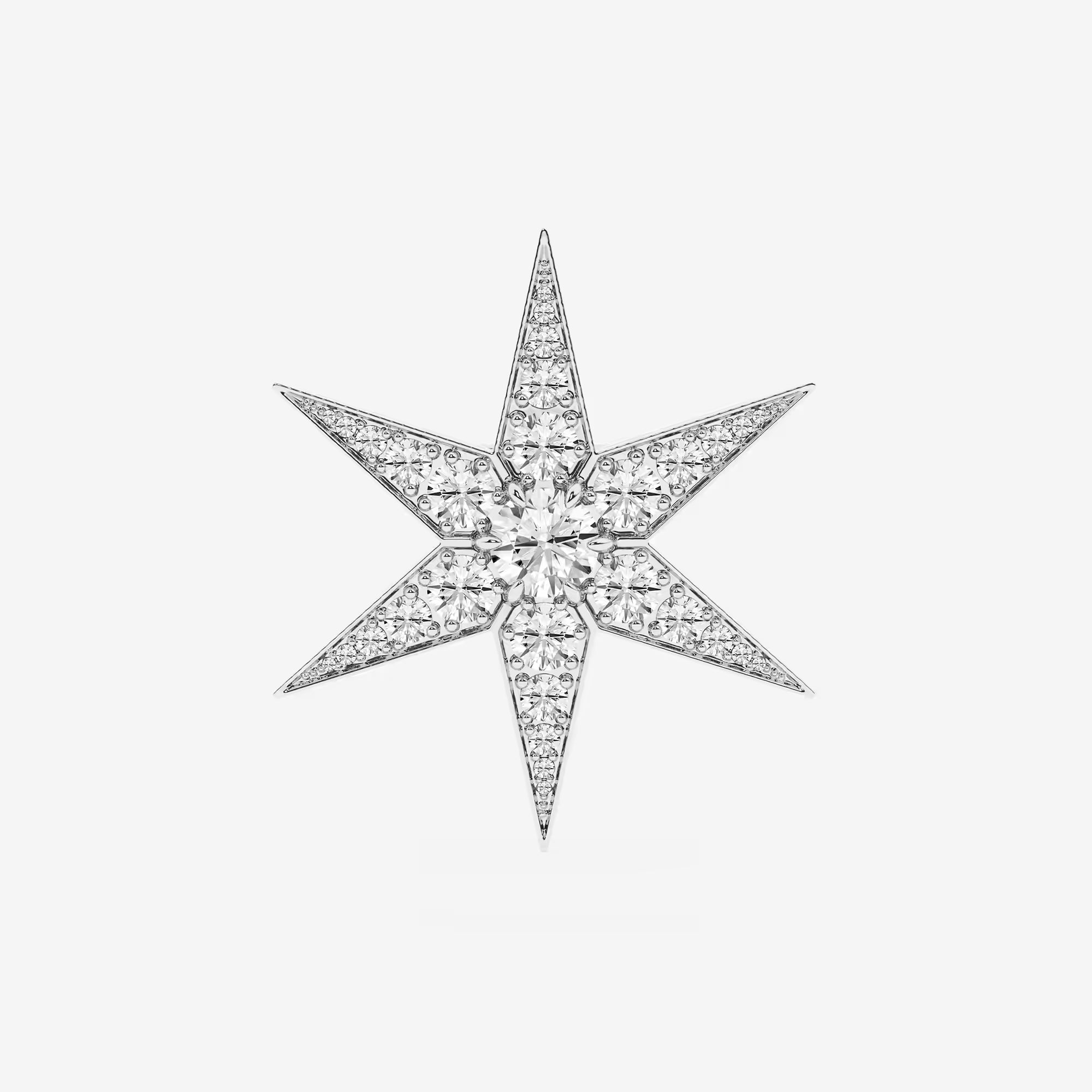 Celestial Round Lab Grown Diamond Star Pin Brooch in Solid Gold