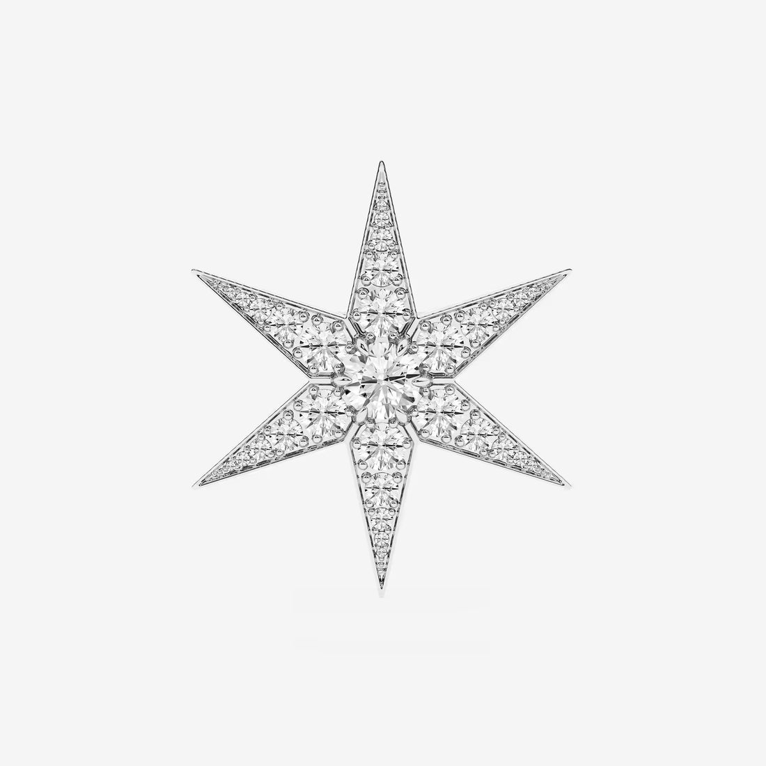 Celestial Round Lab Grown Diamond Star Pin Brooch in Solid Gold