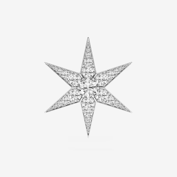 Celestial Round Lab Grown Diamond Star Pin Brooch in Solid Gold