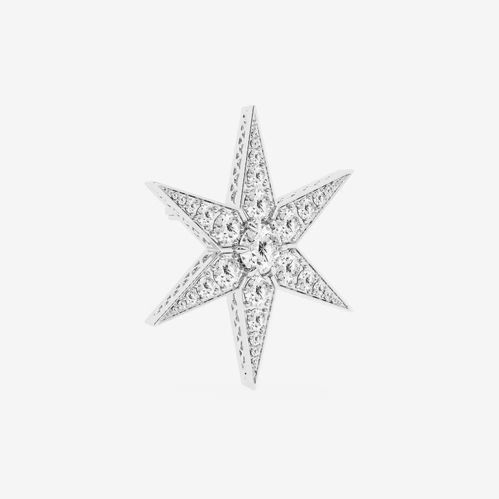 Celestial Round Lab Grown Diamond Star Pin Brooch in Solid Gold
