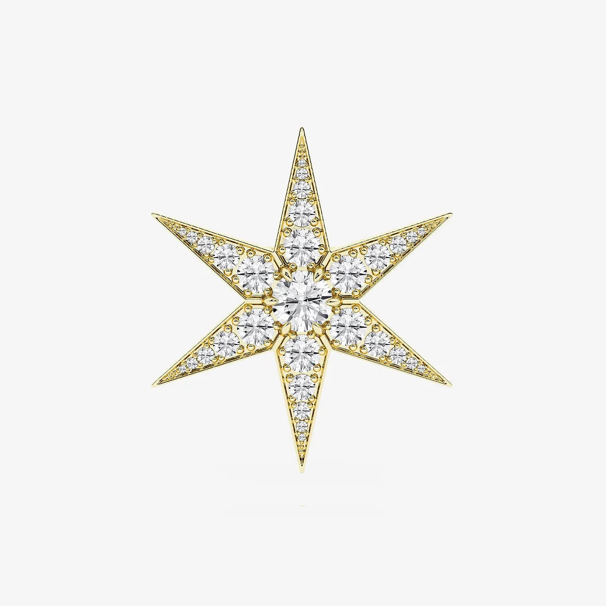 Celestial Round Lab Grown Diamond Star Pin Brooch in Solid Gold