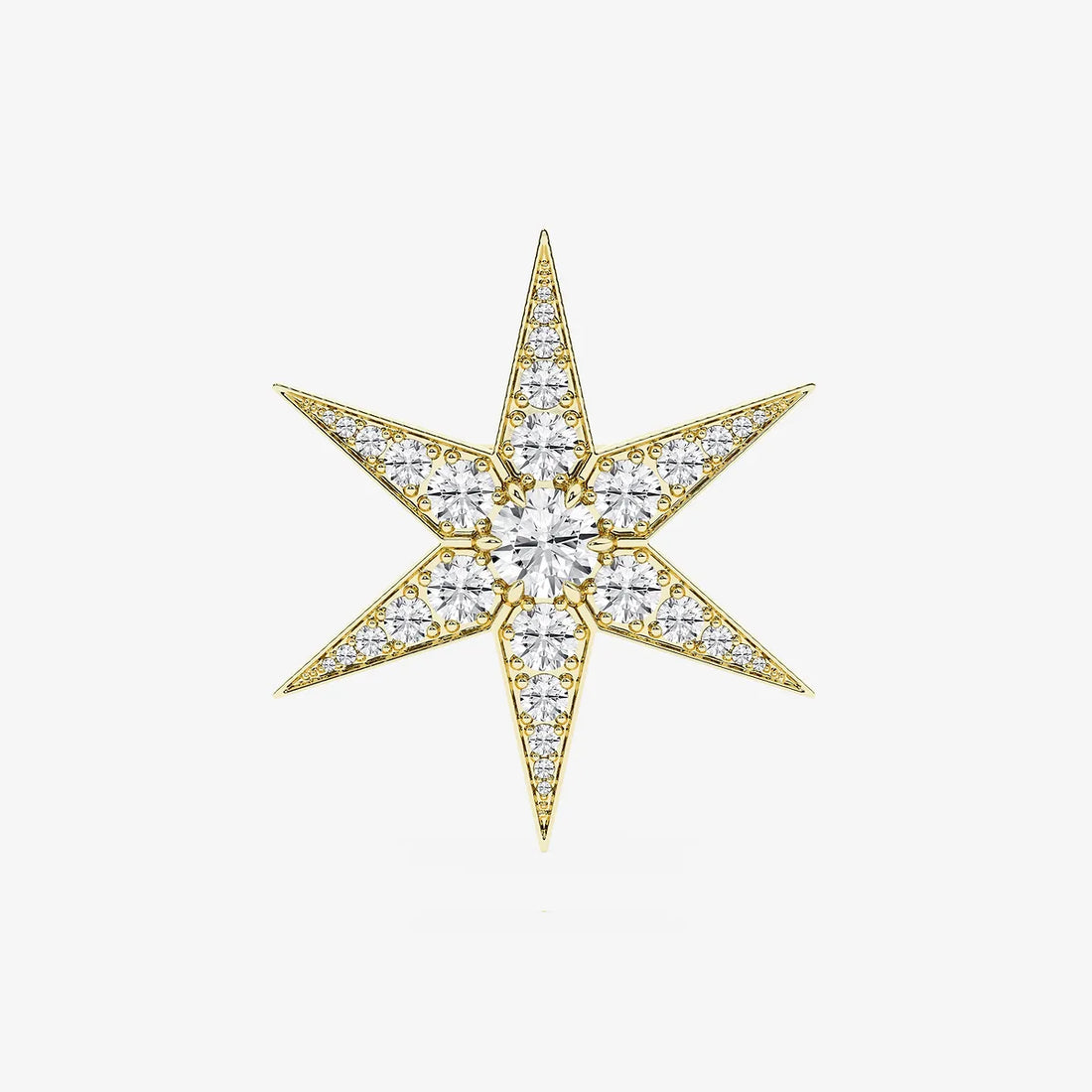 Celestial Round Lab Grown Diamond Star Pin Brooch in Solid Gold