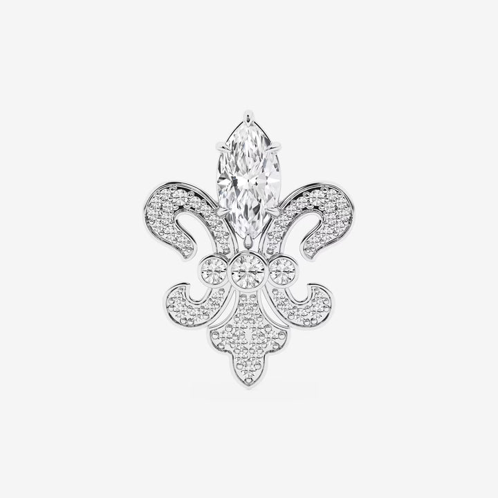 Royal Marquise Cut Lab Grown Diamond Fleur De Lis Pin Brooch in Solid Gold
