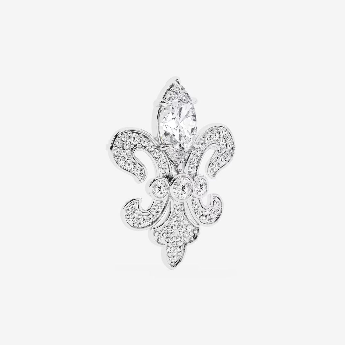 Royal Marquise Cut Lab Grown Diamond Fleur De Lis Pin Brooch in Solid Gold