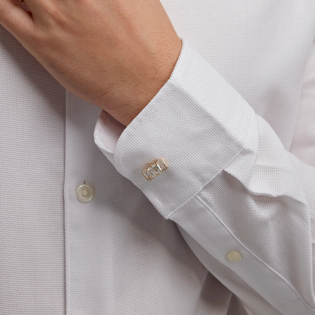 Luxury Emerald Cut Lab Grown Diamond Cufflinks with Round Pave Accents in Solid Gold