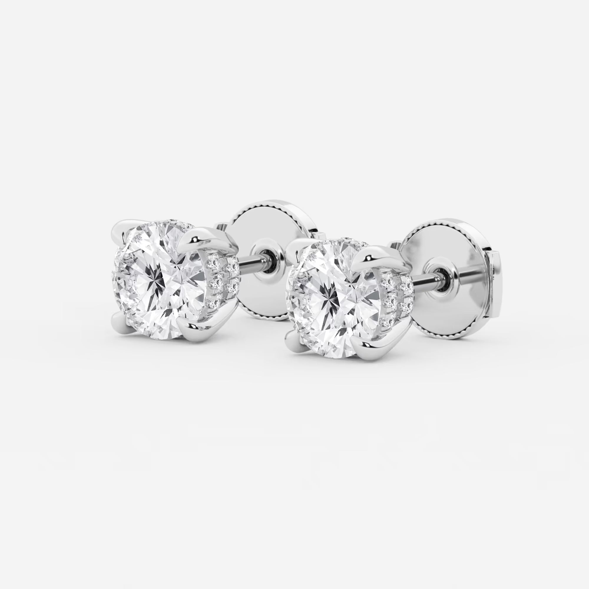Radiant Halo Basket Diamond Stud Earrings