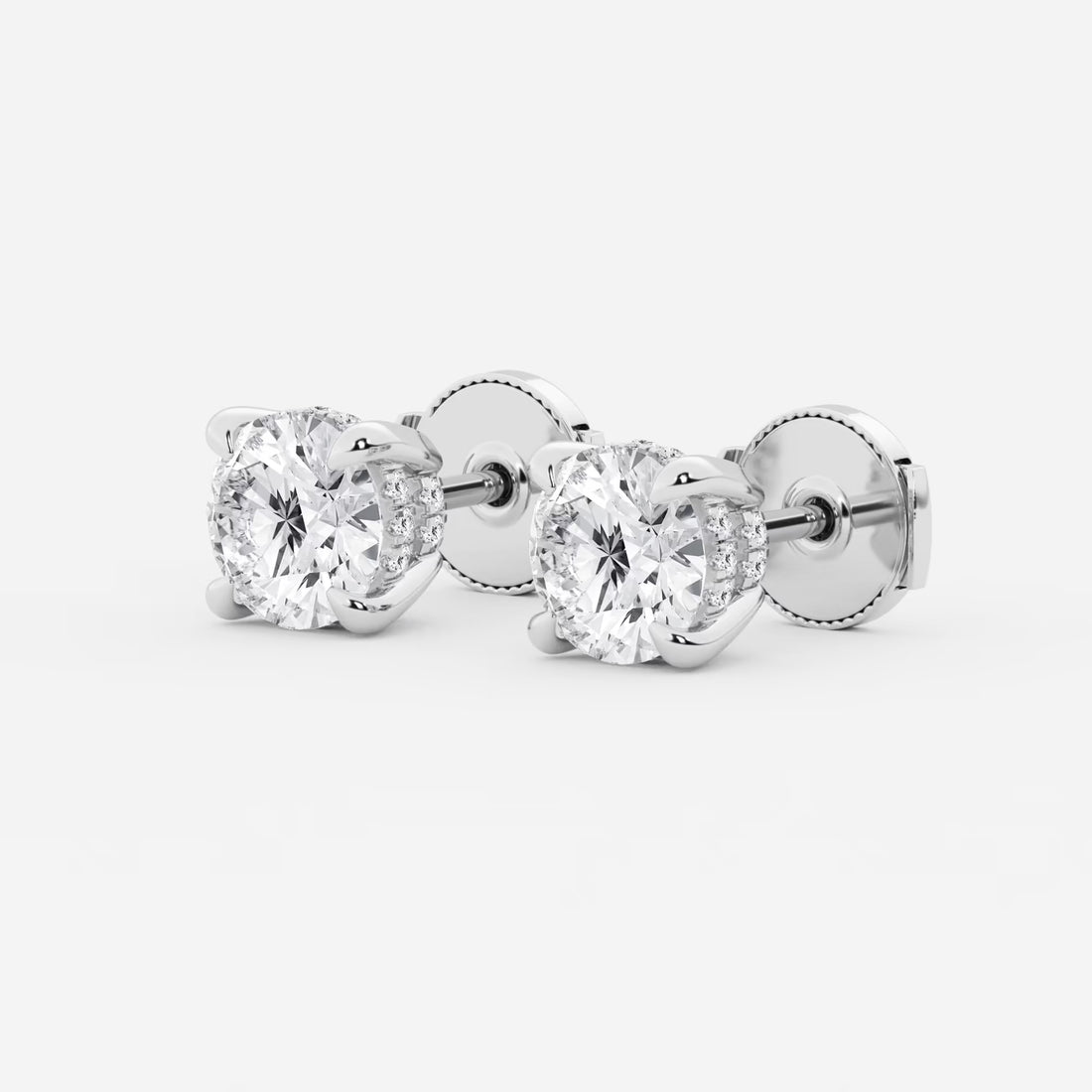 Radiant Halo Basket Diamond Stud Earrings