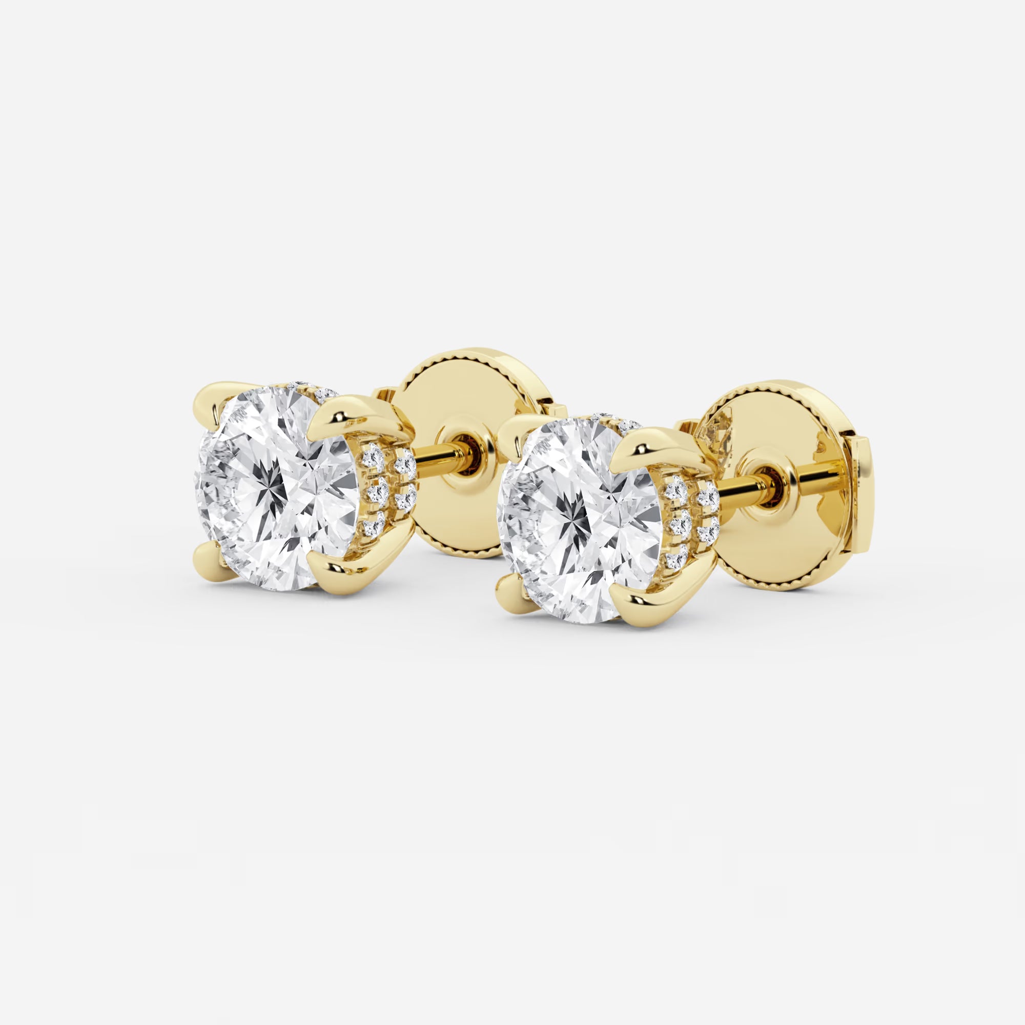 Radiant Halo Basket Diamond Stud Earrings