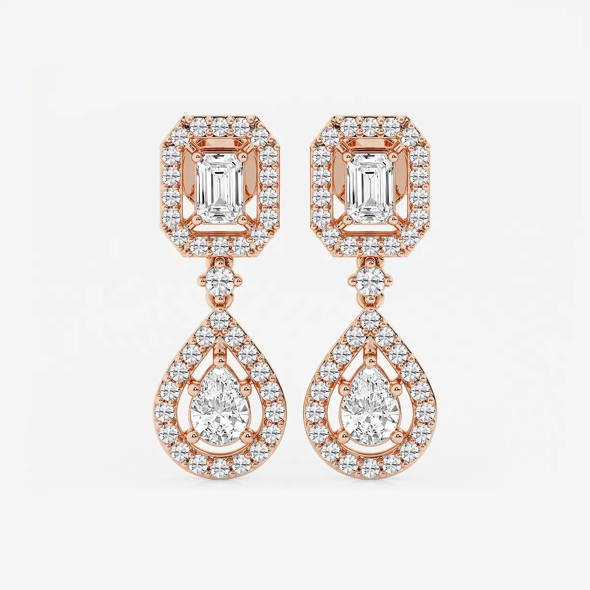 Serenelle Emerald & Pear Lab Grown Diamond Dangle Earrings in Platinum