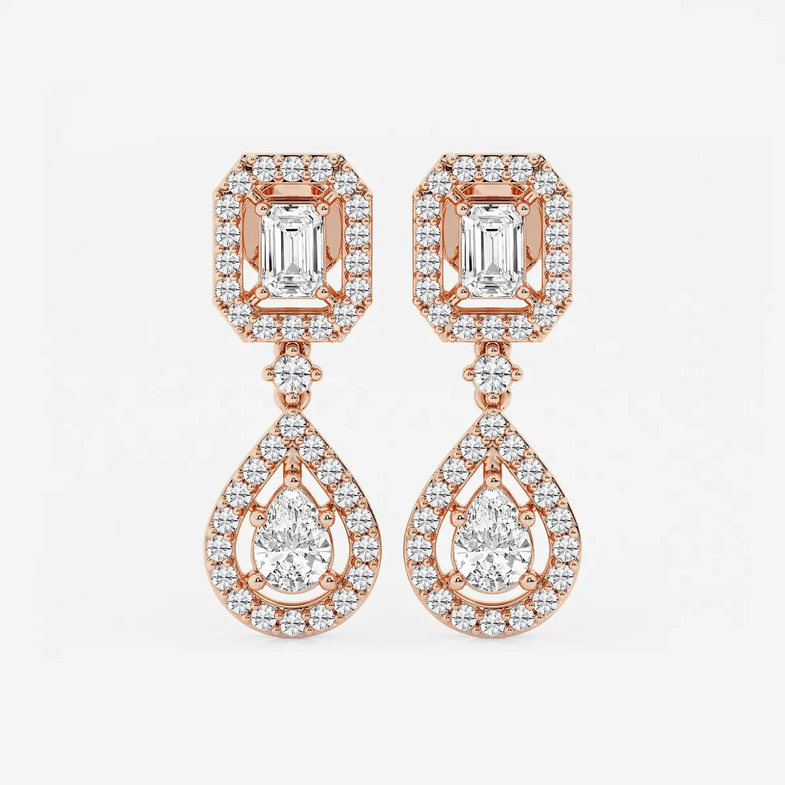 Serenelle Emerald & Pear Lab Grown Diamond Dangle Earrings in Platinum