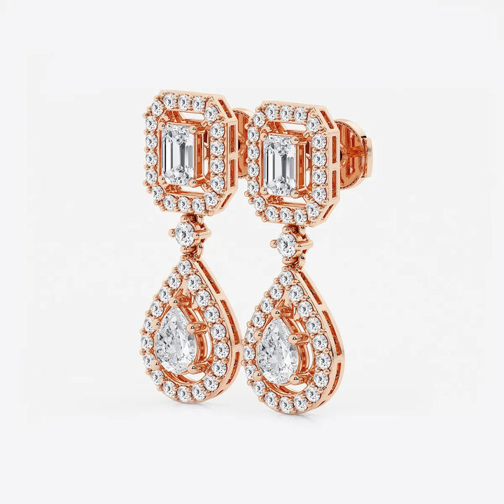Serenelle Emerald & Pear Lab Grown Diamond Dangle Earrings in Platinum