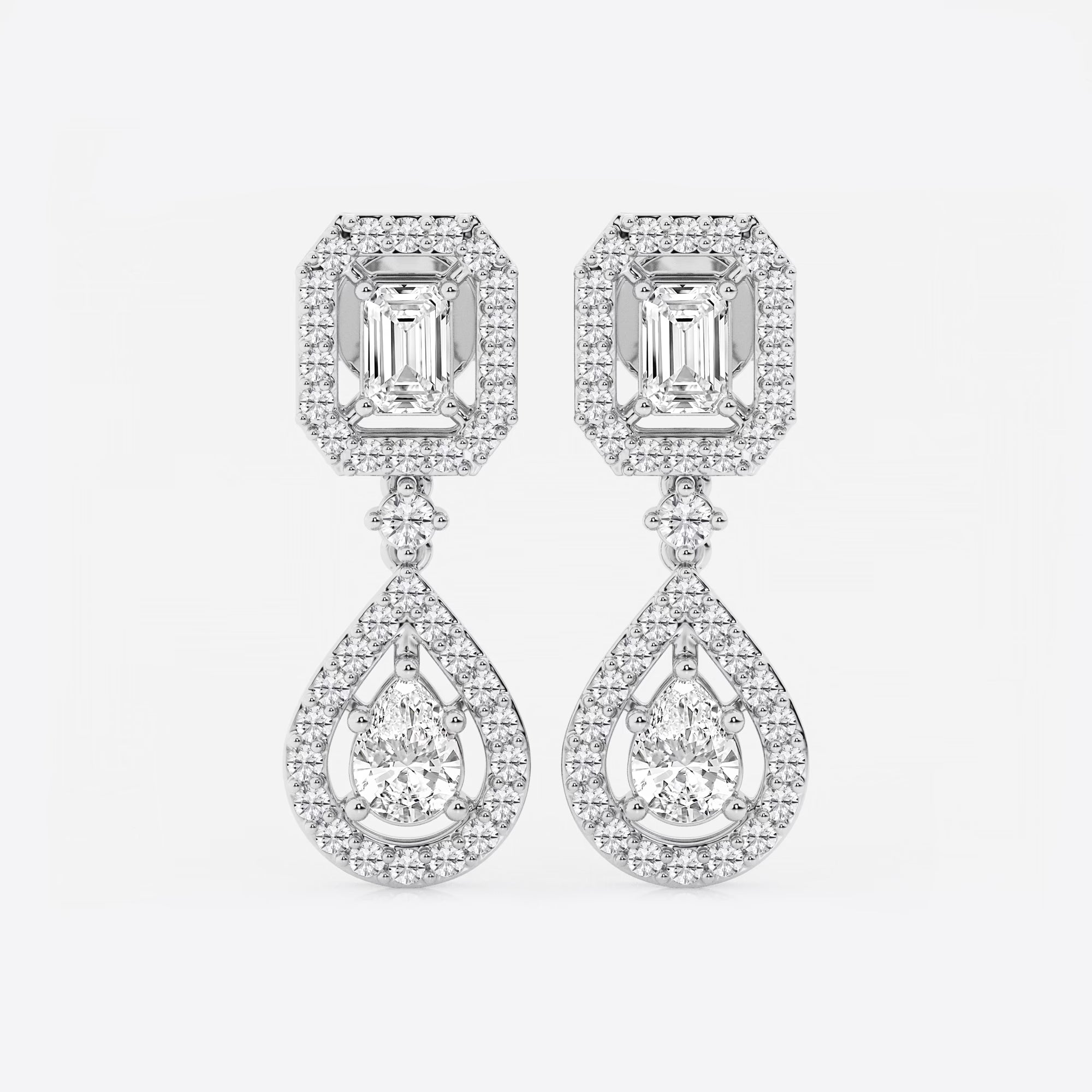 Serenelle Emerald & Pear Lab Grown Diamond Dangle Earrings in Platinum