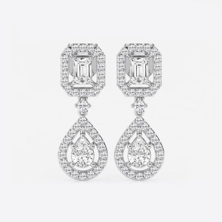 Serenelle Emerald & Pear Lab Grown Diamond Dangle Earrings in Platinum