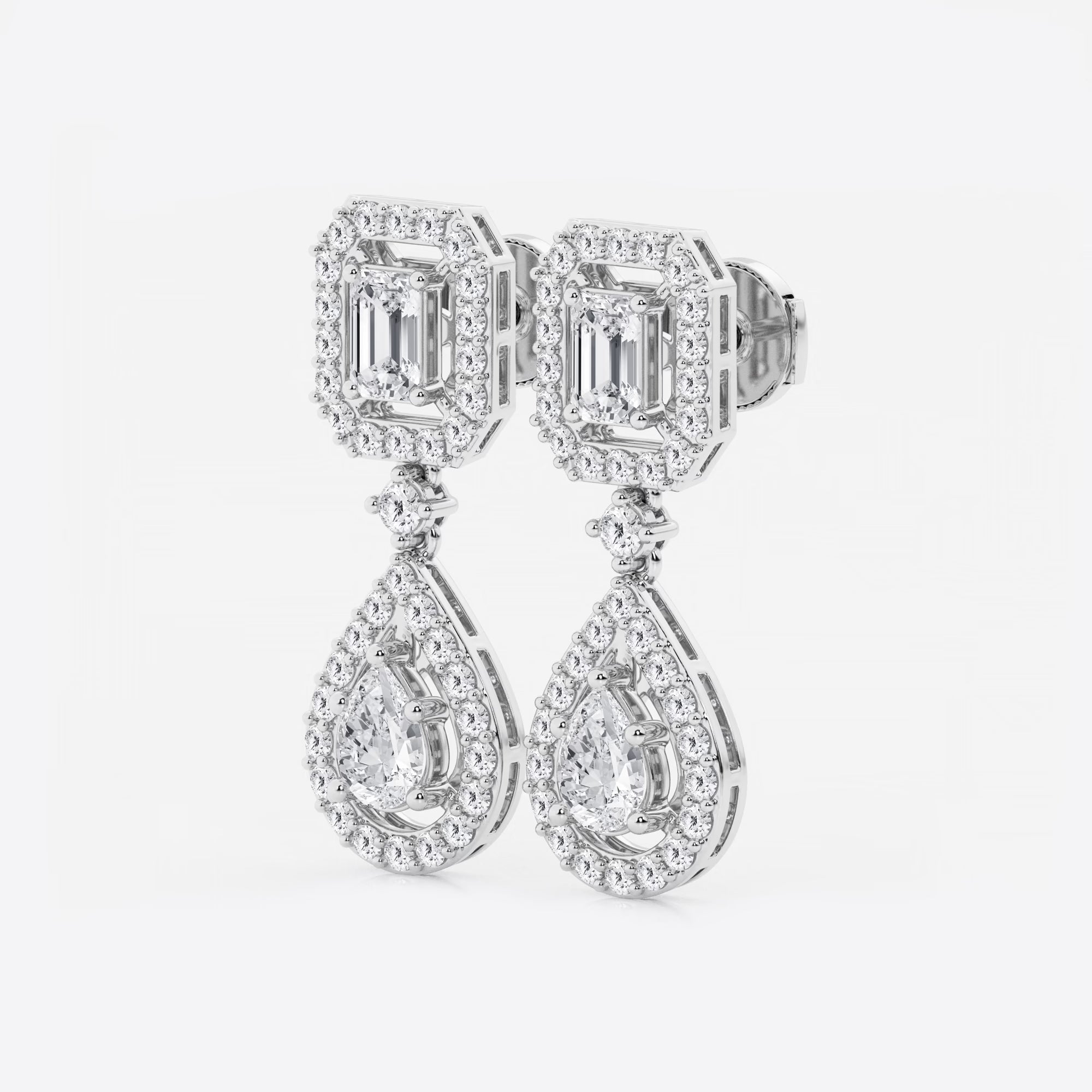 Serenelle Emerald & Pear Lab Grown Diamond Dangle Earrings in Platinum