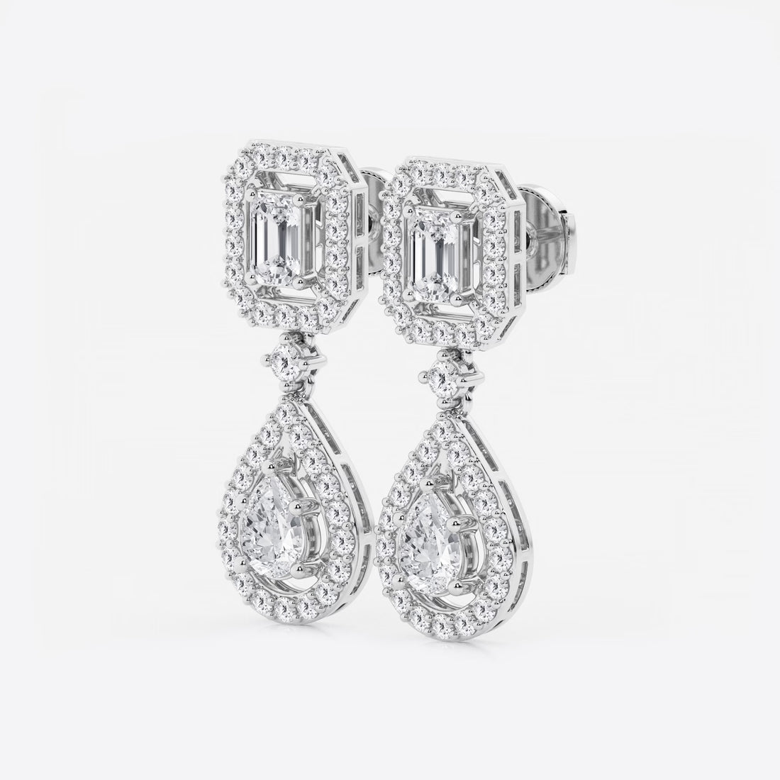 Serenelle Emerald & Pear Lab Grown Diamond Dangle Earrings in Platinum