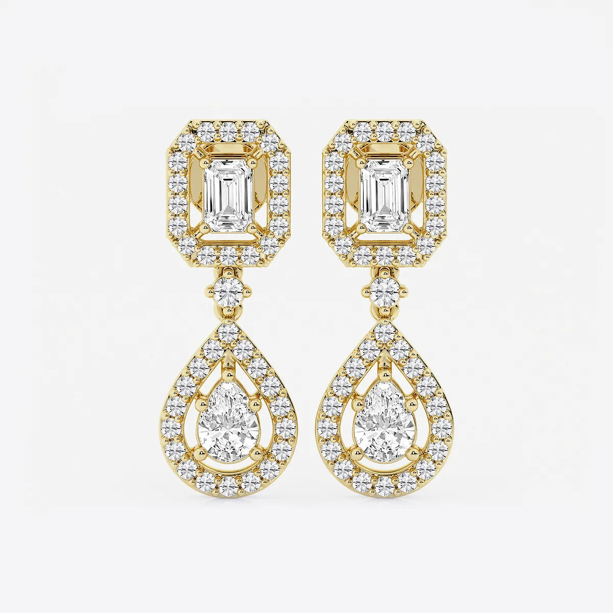 Serenelle Emerald & Pear Lab Grown Diamond Dangle Earrings in Platinum