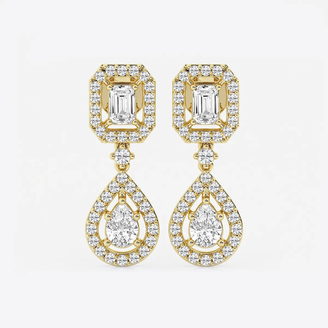 Serenelle Emerald & Pear Lab Grown Diamond Dangle Earrings in Platinum
