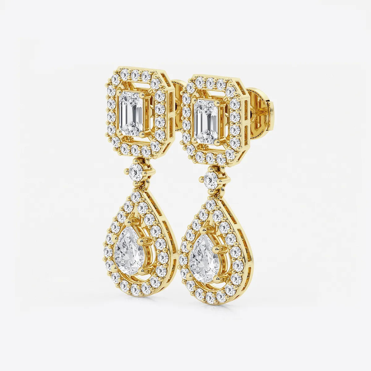 Serenelle Emerald & Pear Lab Grown Diamond Dangle Earrings in Platinum