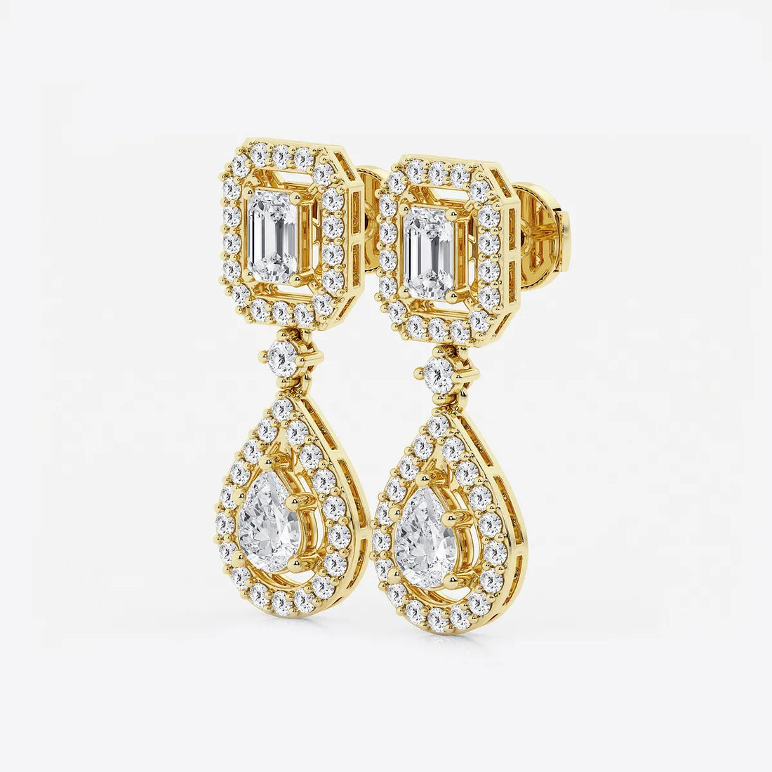 Serenelle Emerald & Pear Lab Grown Diamond Dangle Earrings in Platinum