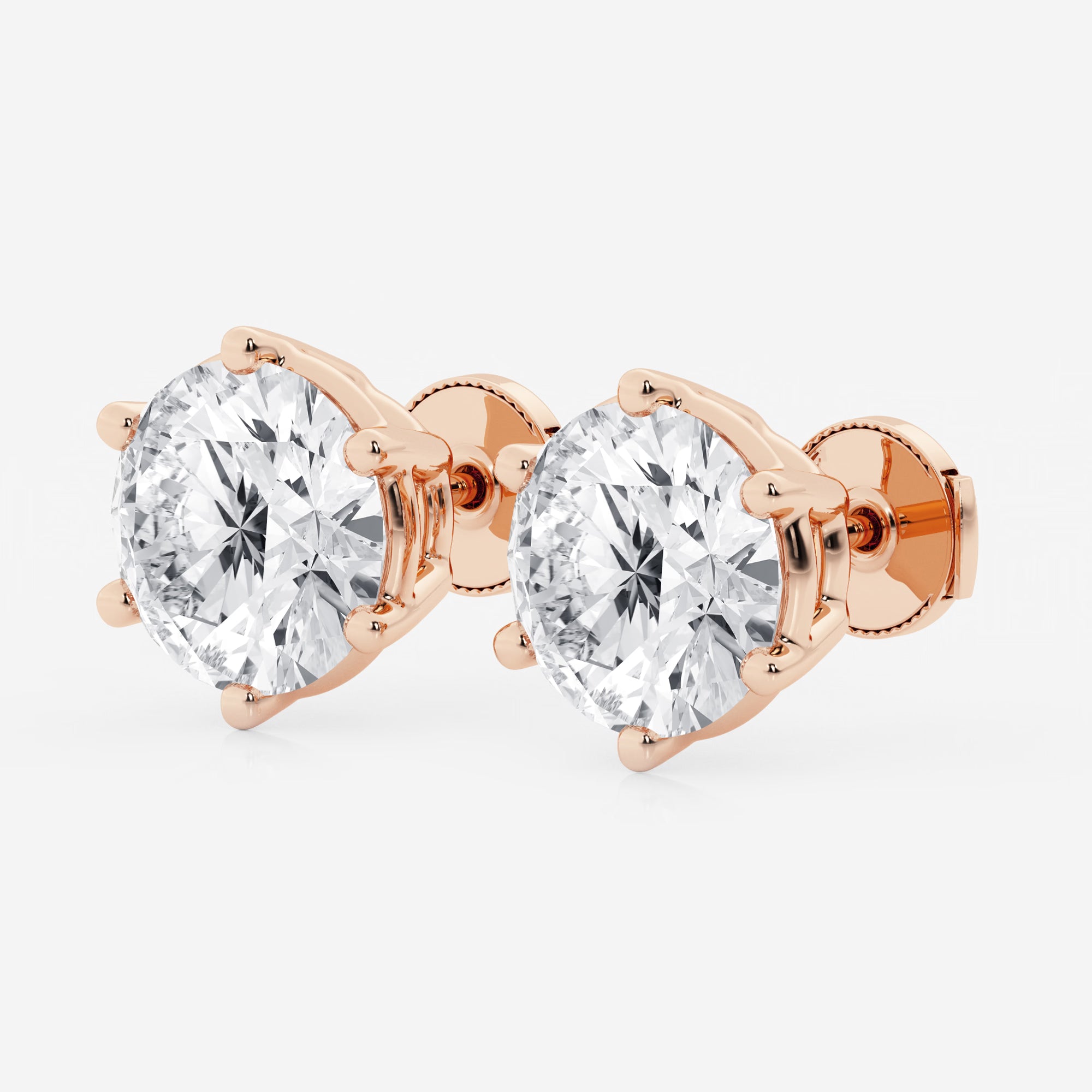 Round Colorless Lab Grown Diamond Six Prong Basket Stud Earrings in Solid Gold
