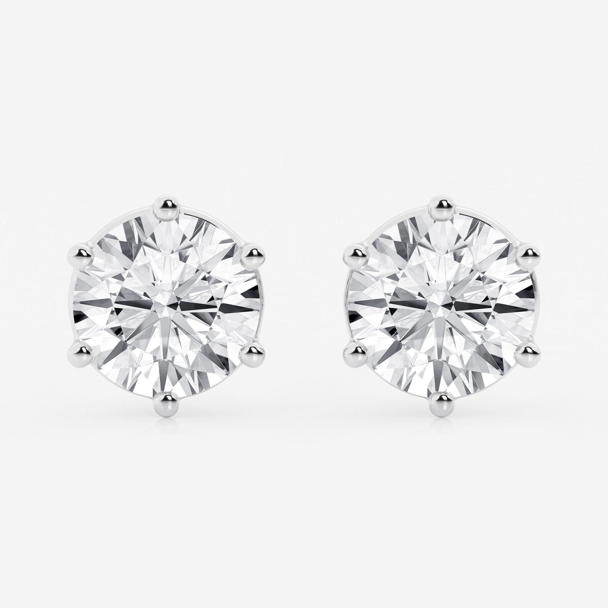 Round Colorless Lab Grown Diamond Six Prong Basket Stud Earrings in Solid Gold