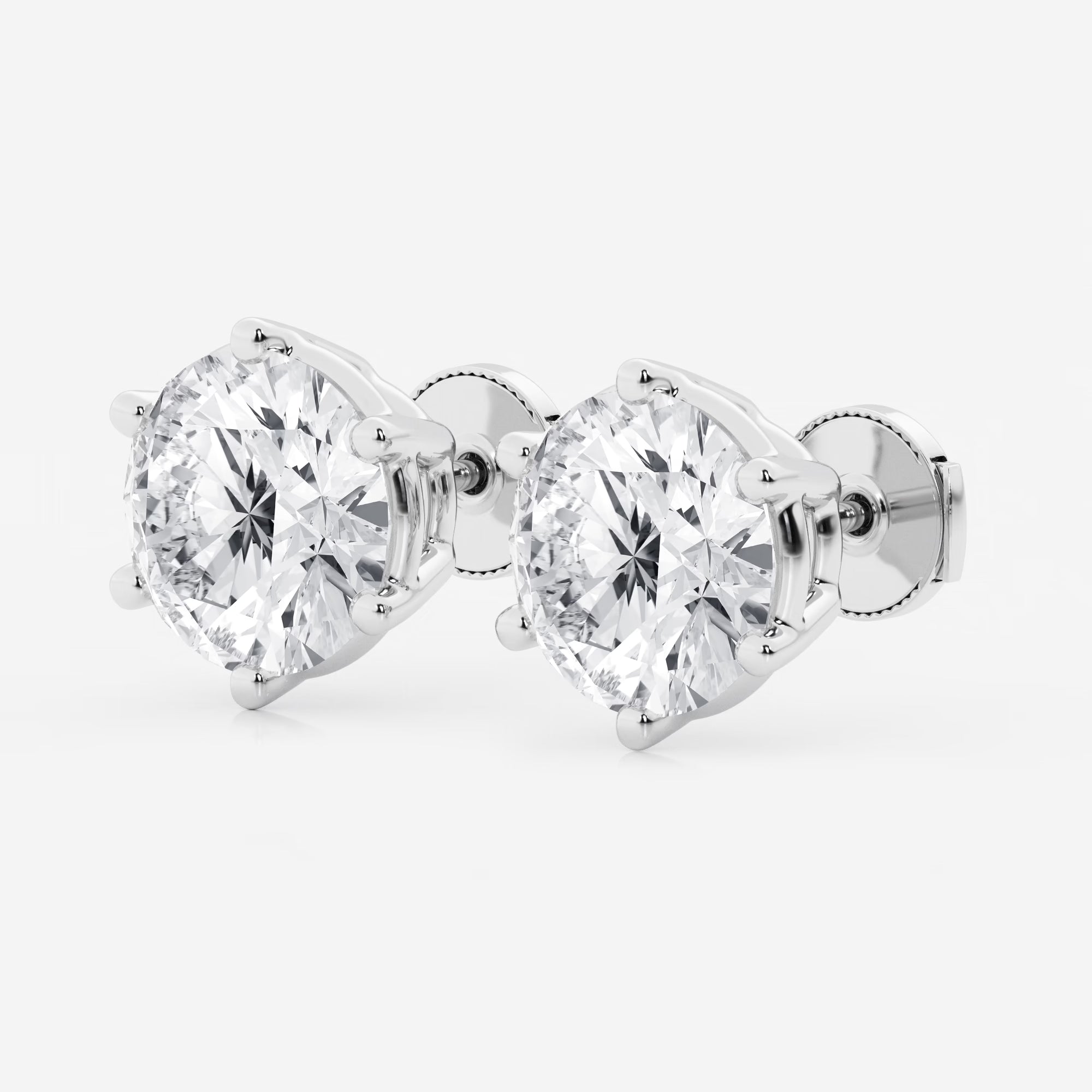 Round Colorless Lab Grown Diamond Six Prong Basket Stud Earrings in Solid Gold