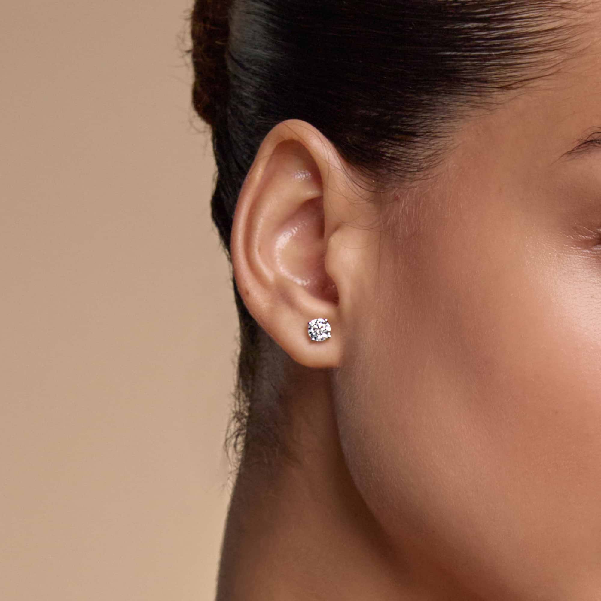 Classic Round Lab Grown Diamond Stud Earrings in Solid Gold
