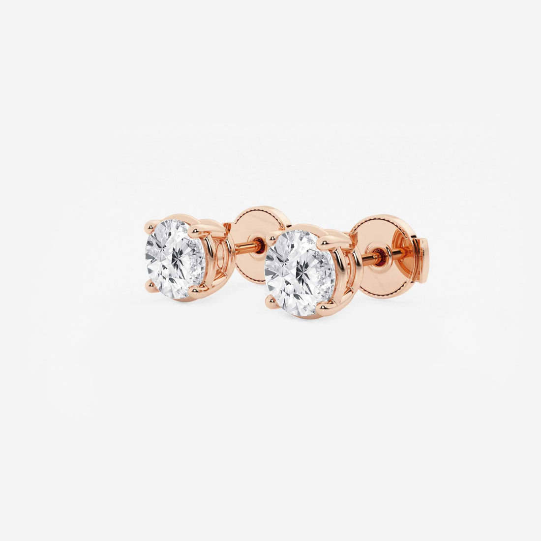 Classic Round Lab Grown Diamond Stud Earrings in Solid Gold