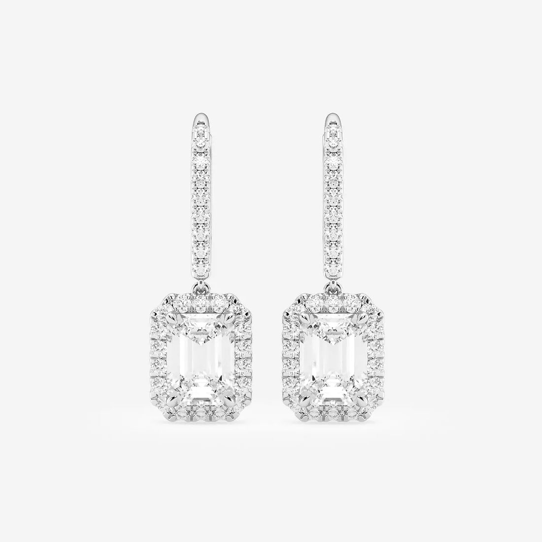 Luxe Emerald Halo Lab Grown Diamond Drop Earrings