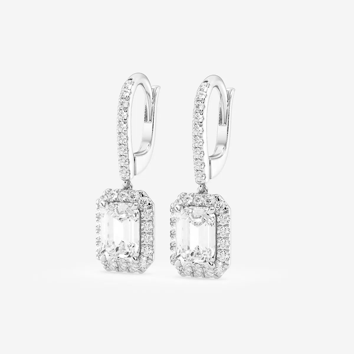 Luxe Emerald Halo Lab Grown Diamond Drop Earrings