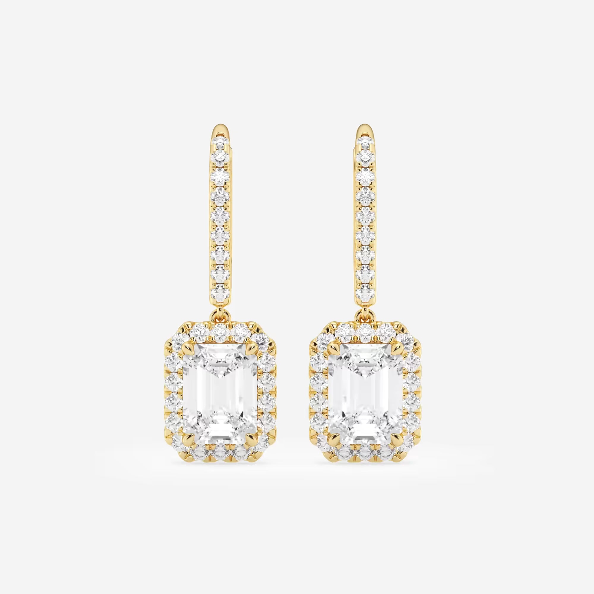 Luxe Emerald Halo Lab Grown Diamond Drop Earrings
