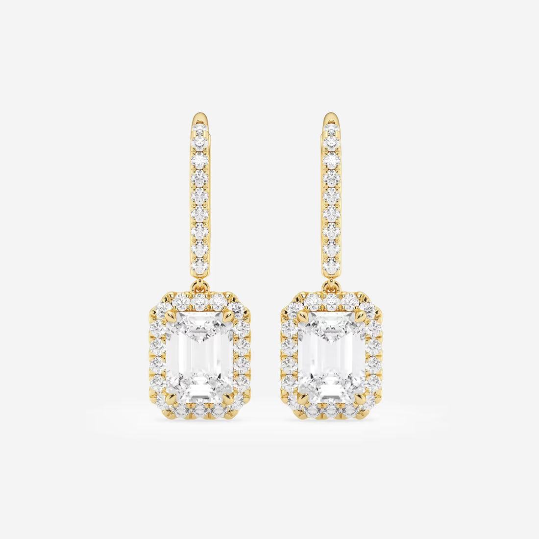 Luxe Emerald Halo Lab Grown Diamond Drop Earrings