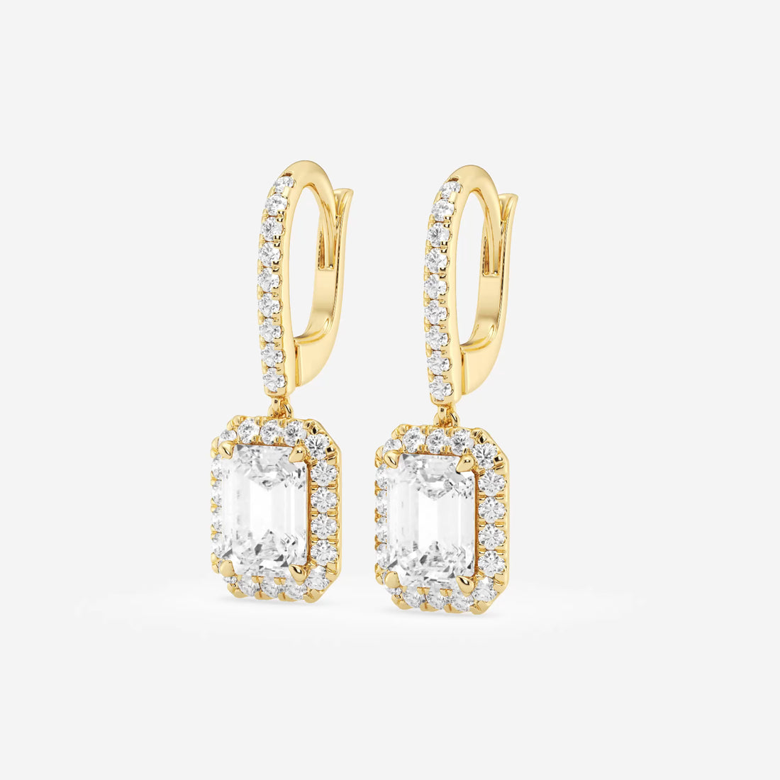 Luxe Emerald Halo Lab Grown Diamond Drop Earrings
