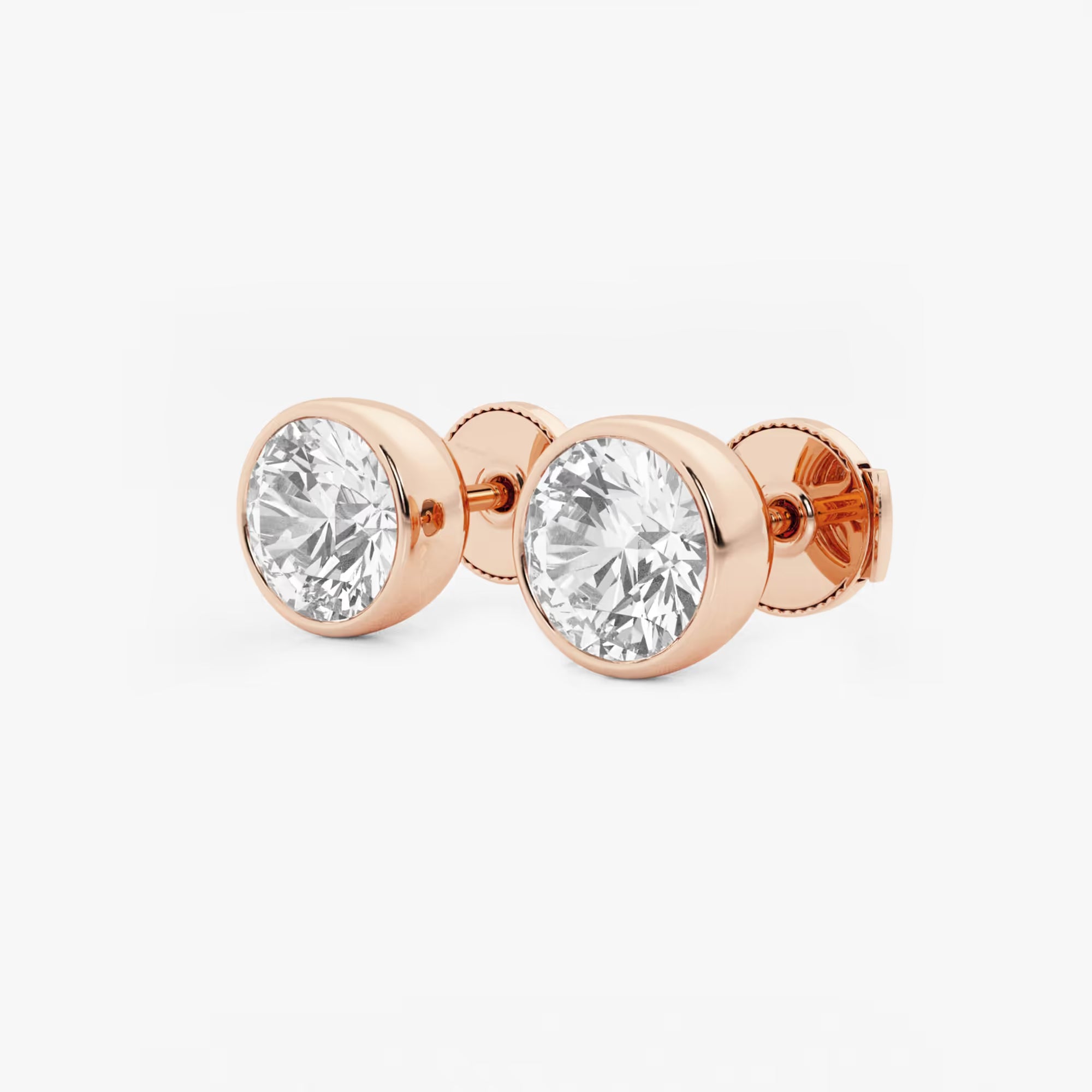 Round Lab Grown Diamond Bezel Set Solitaire Stud Earrings in Solid Gold